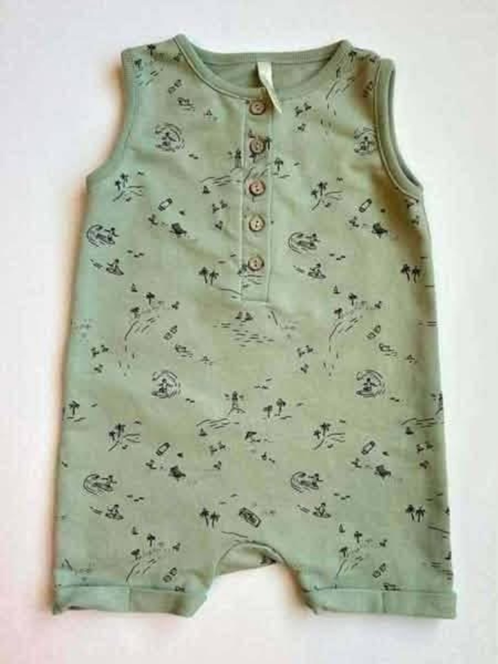 Rylee + Cru Sage Green Sleeveless Romper with Print